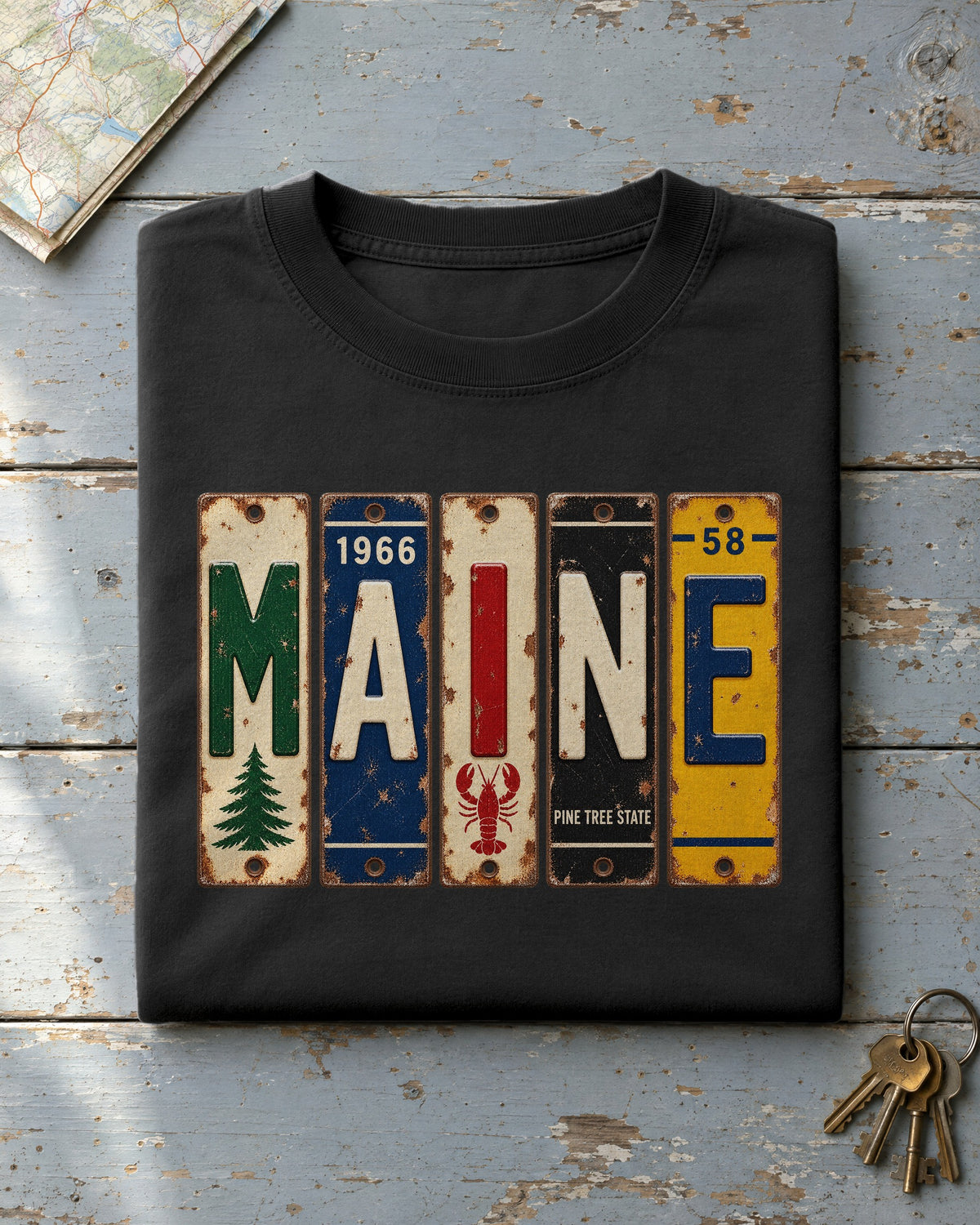 Maine vintage license plate t-shirt in Black