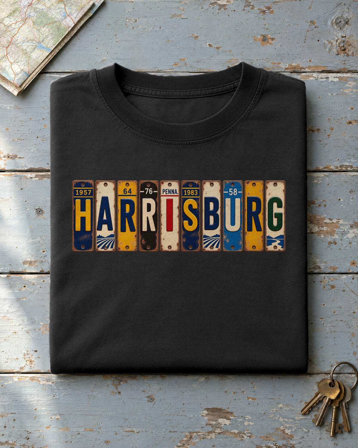 Harrisburg, Pennsylvania vintage license plate t-shirt in Black