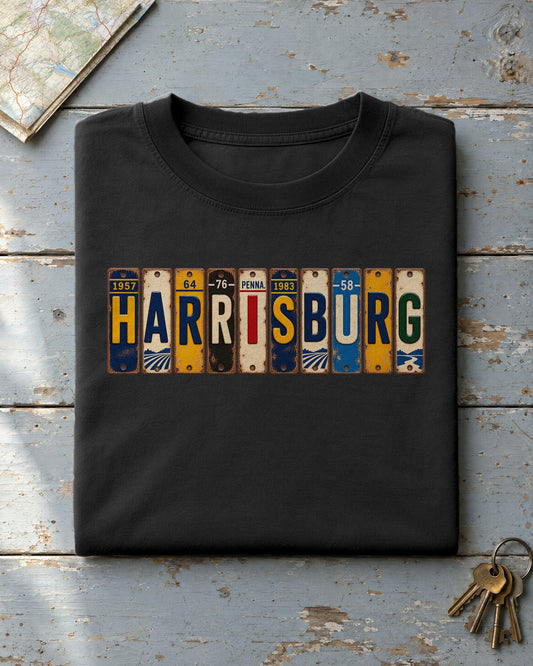 Harrisburg, Pennsylvania vintage license plate t-shirt in Black