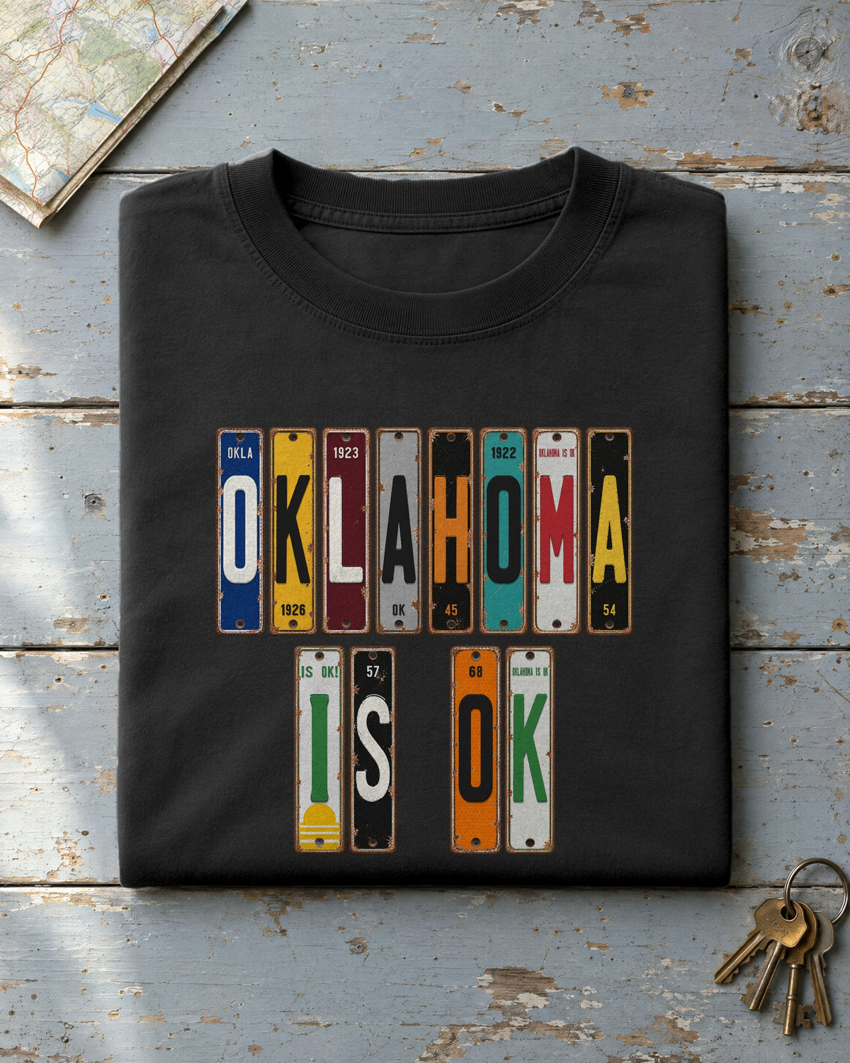 Oklahoma Is OK vintage license plate t-shirt in Black