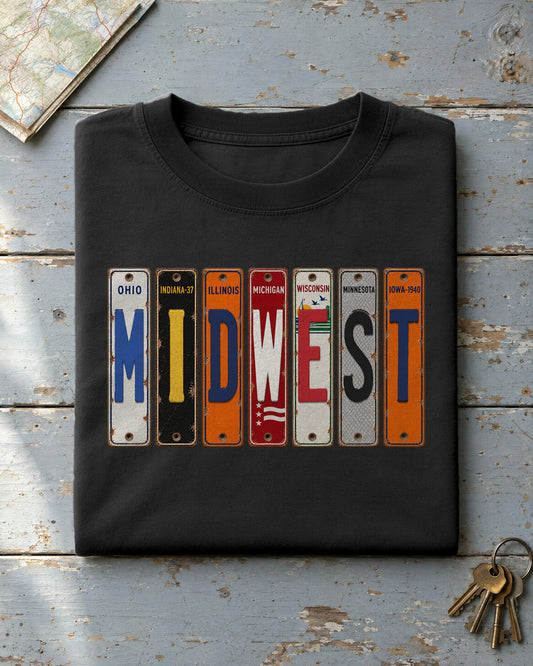 Midwest vintage license plate t-shirt in Black