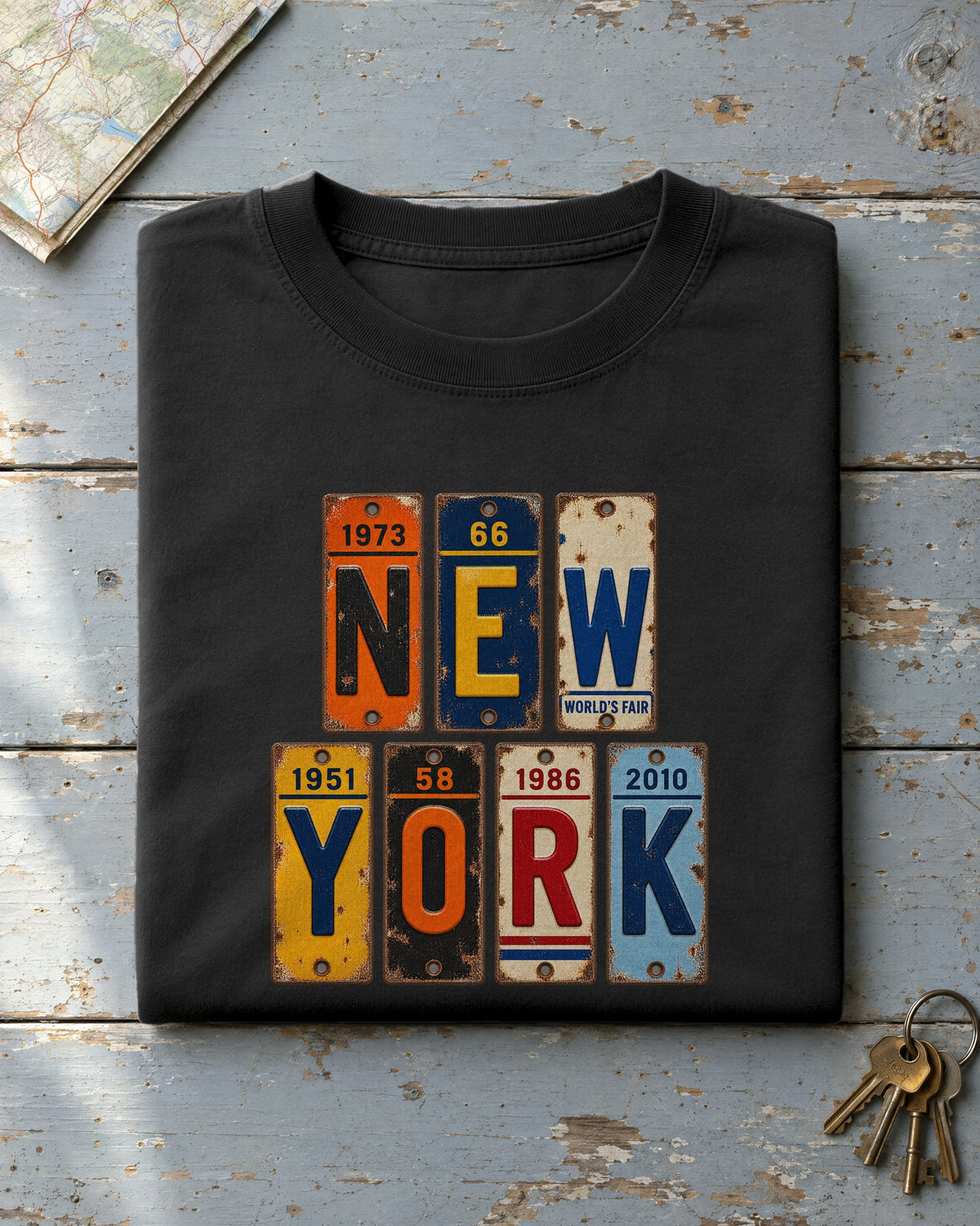 New York vintage license plate t-shirt in Black