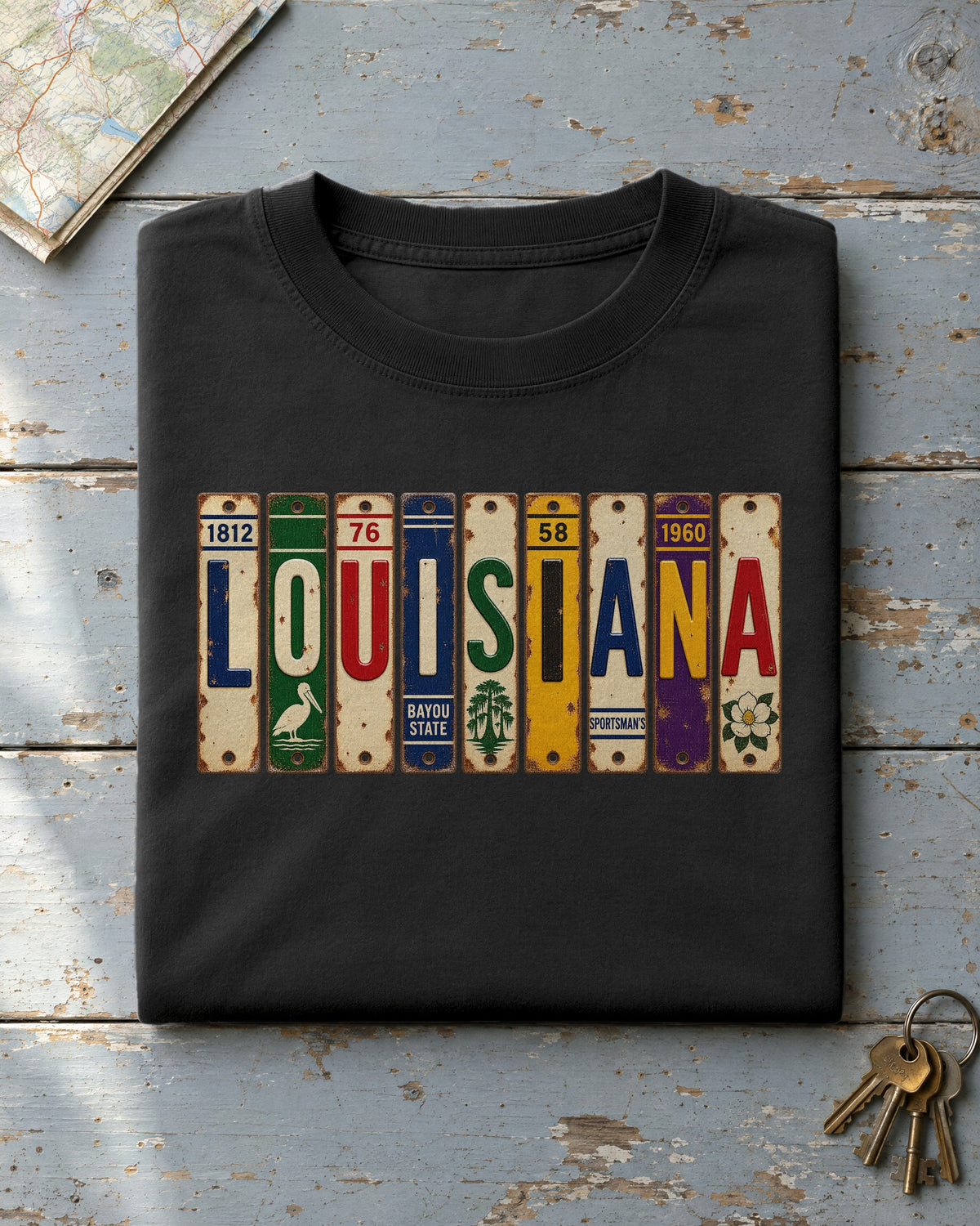 Louisiana vintage license plate t-shirt in Black