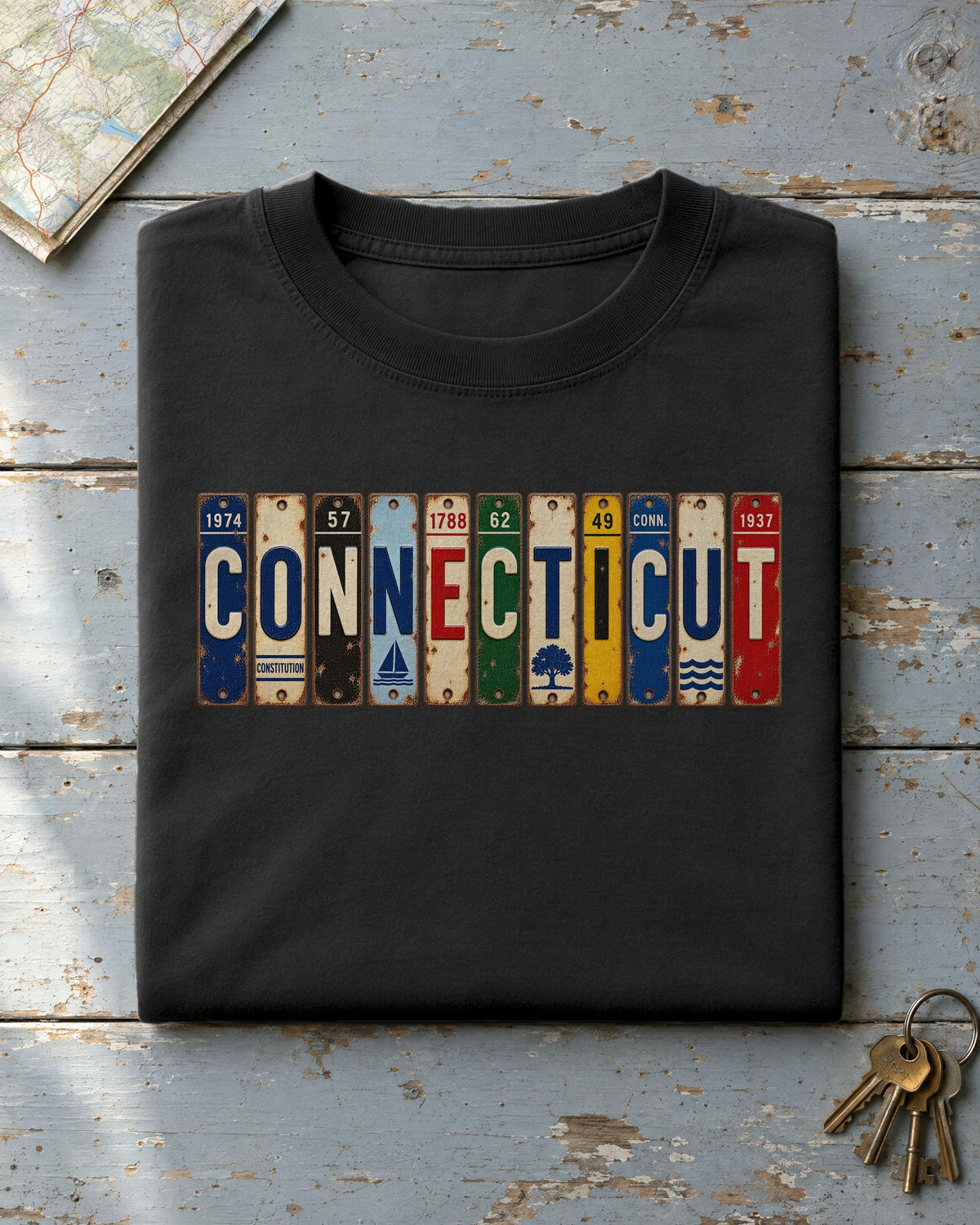 Connecticut vintage license plate t-shirt in Black