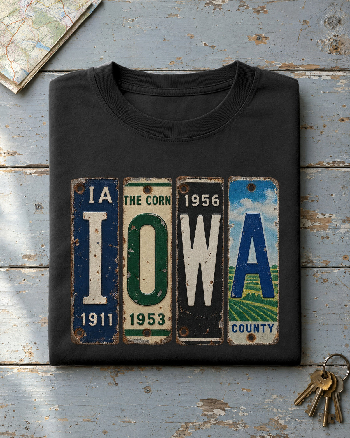 Iowa vintage license plate t-shirt in Black