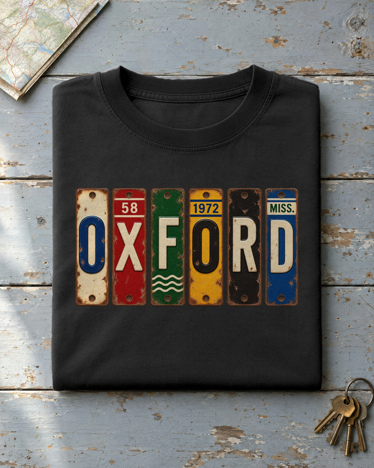 Oxford, Mississippi vintage license plate t-shirt in Black