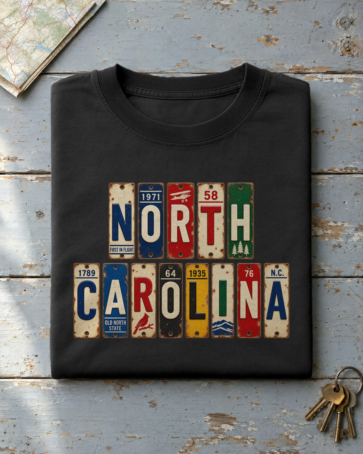 North Carolina vintage license plate t-shirt in Black