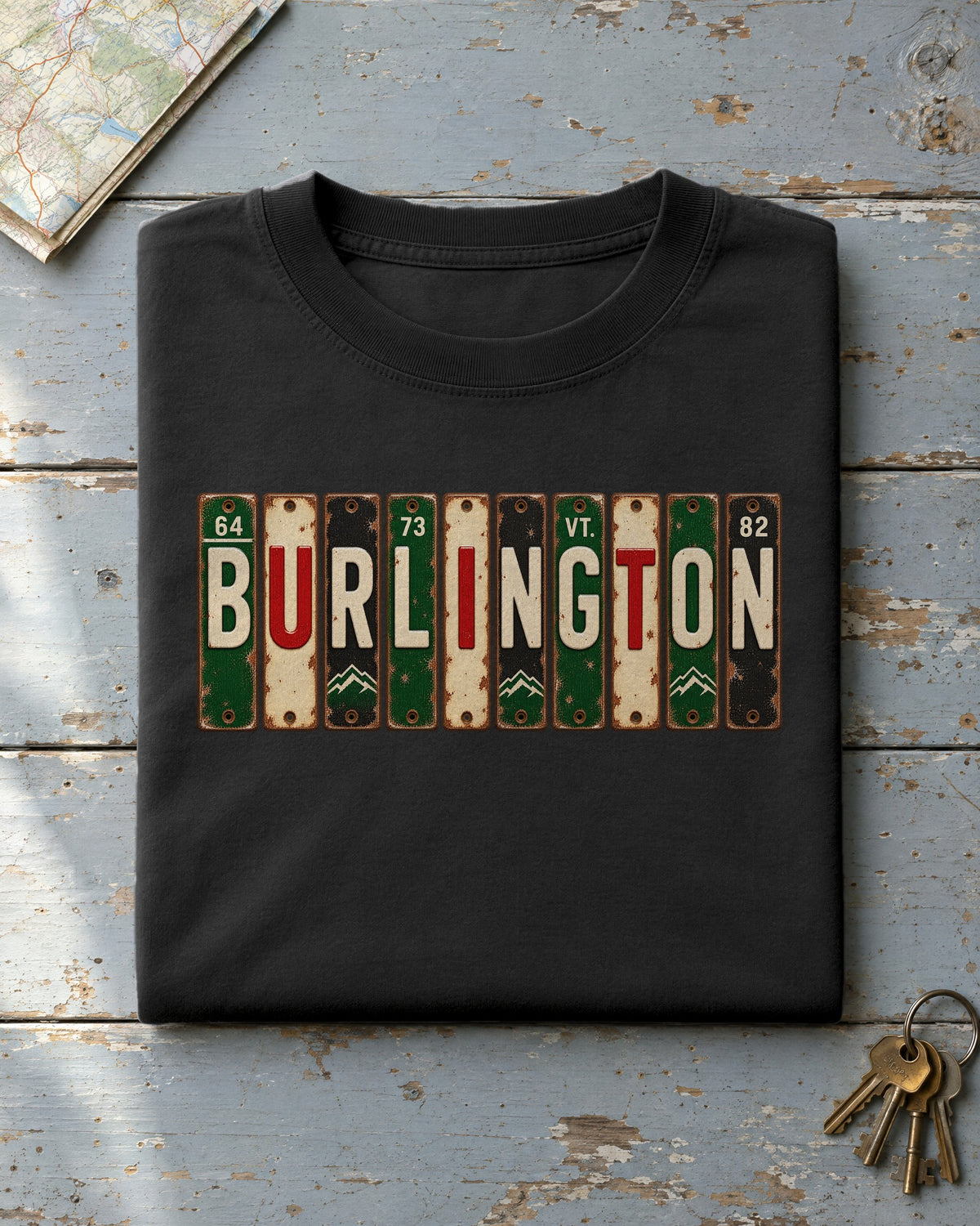 Burlington, Vermont vintage license plate t-shirt in Black