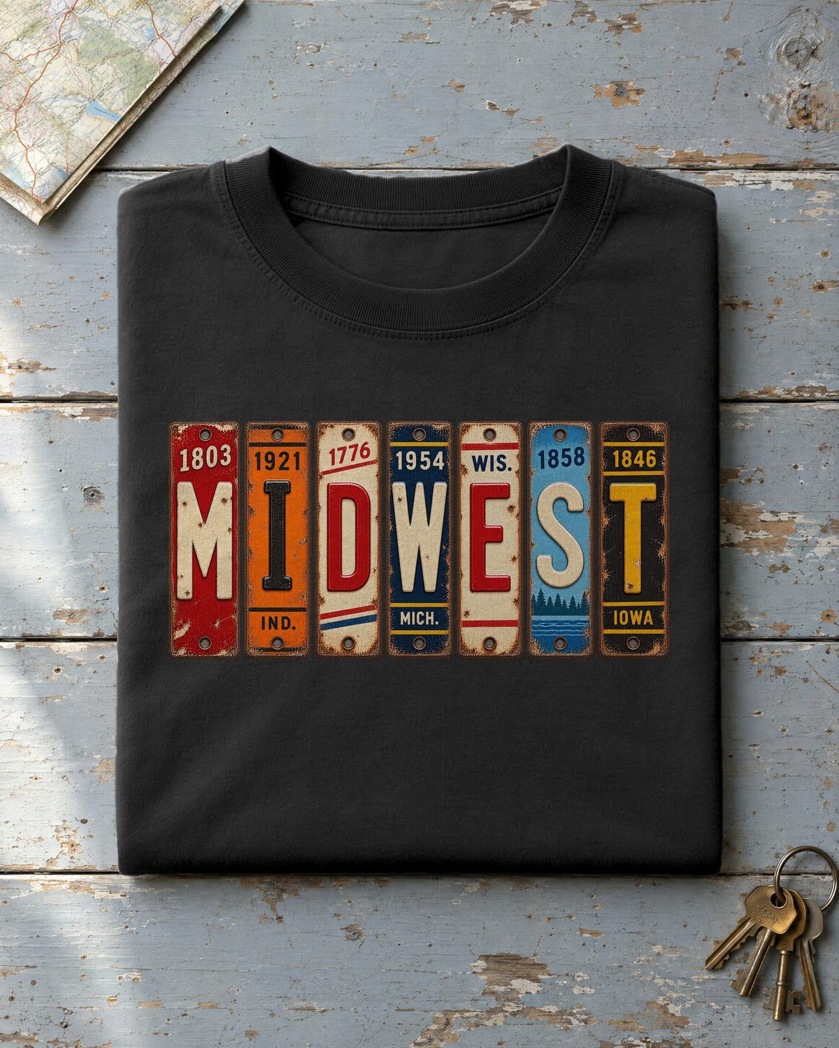 Midwest vintage license plate t-shirt in Black