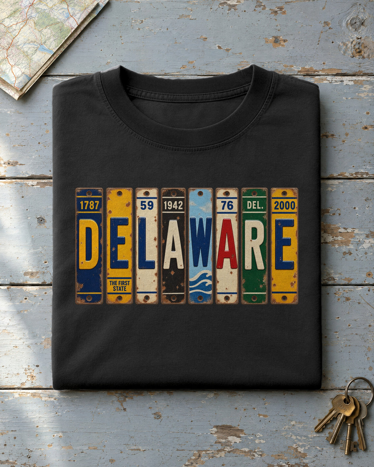 Delaware vintage license plate t-shirt in Black