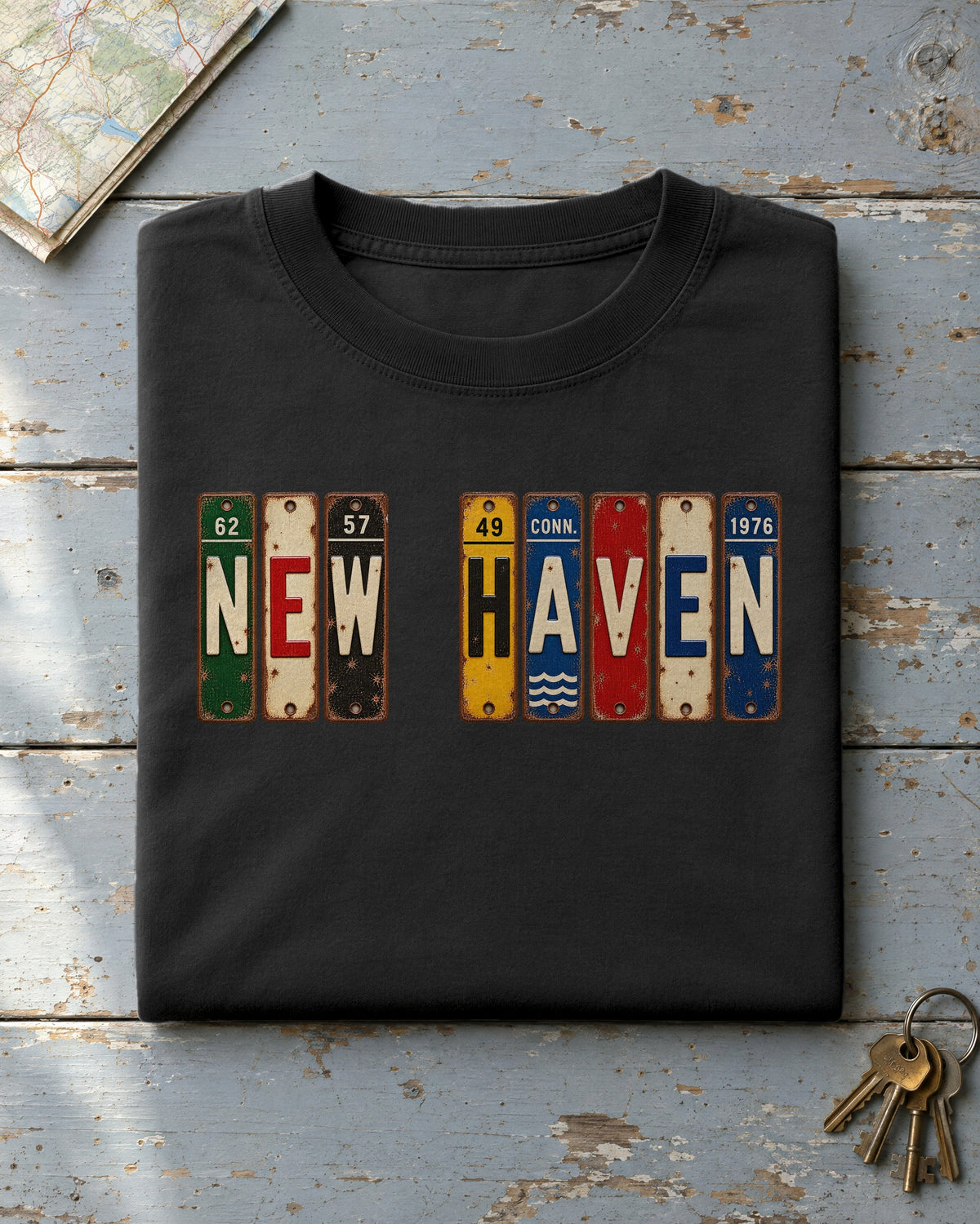 New Haven, Connecticut vintage license plate t-shirt in Black
