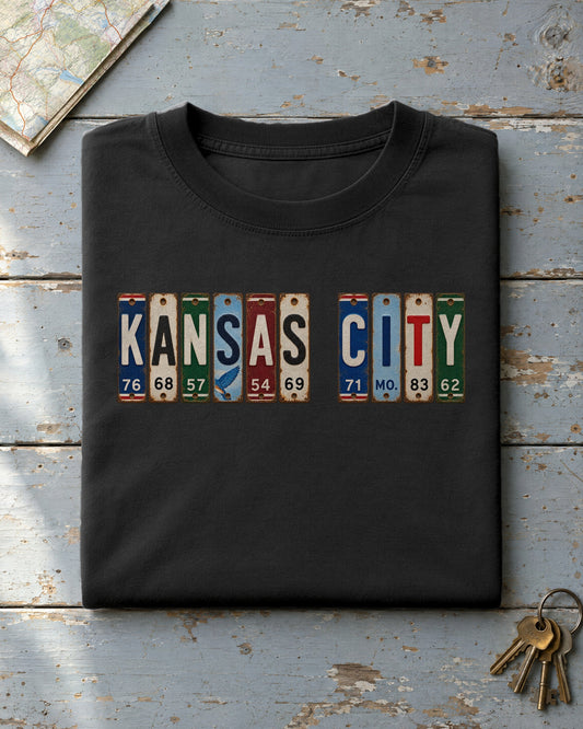 Kansas City, Missouri vintage license plate t-shirt in Black