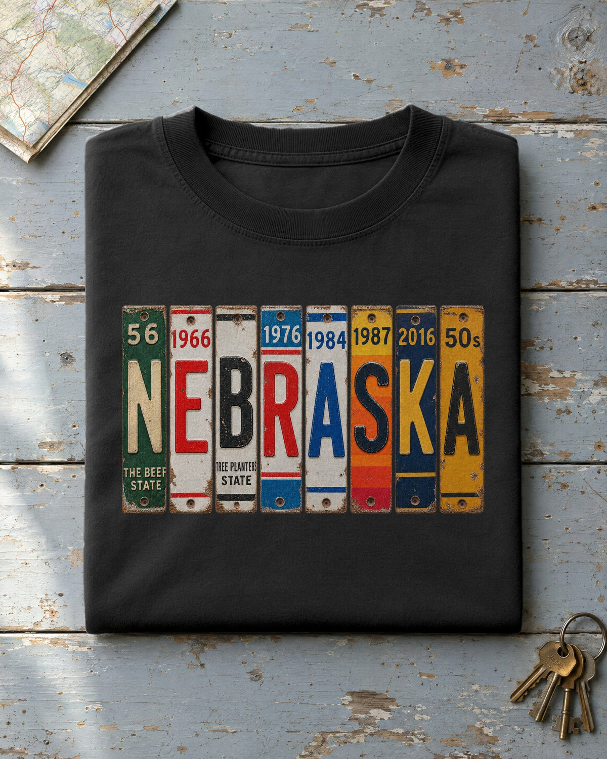 Nebraska vintage license plate t-shirt in Black