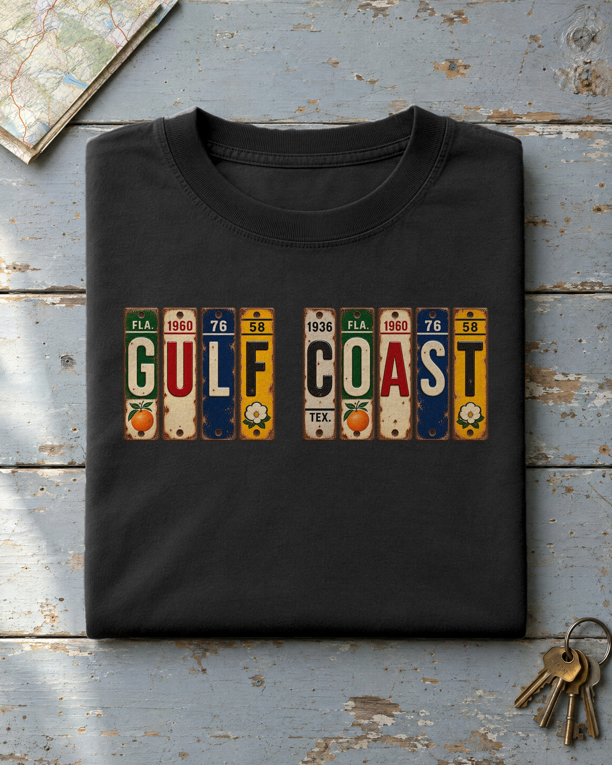 Gulf Coast vintage license plate t-shirt in Black