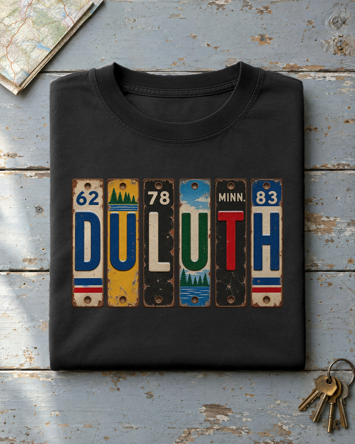 Duluth, Minnesota vintage license plate t-shirt in Black