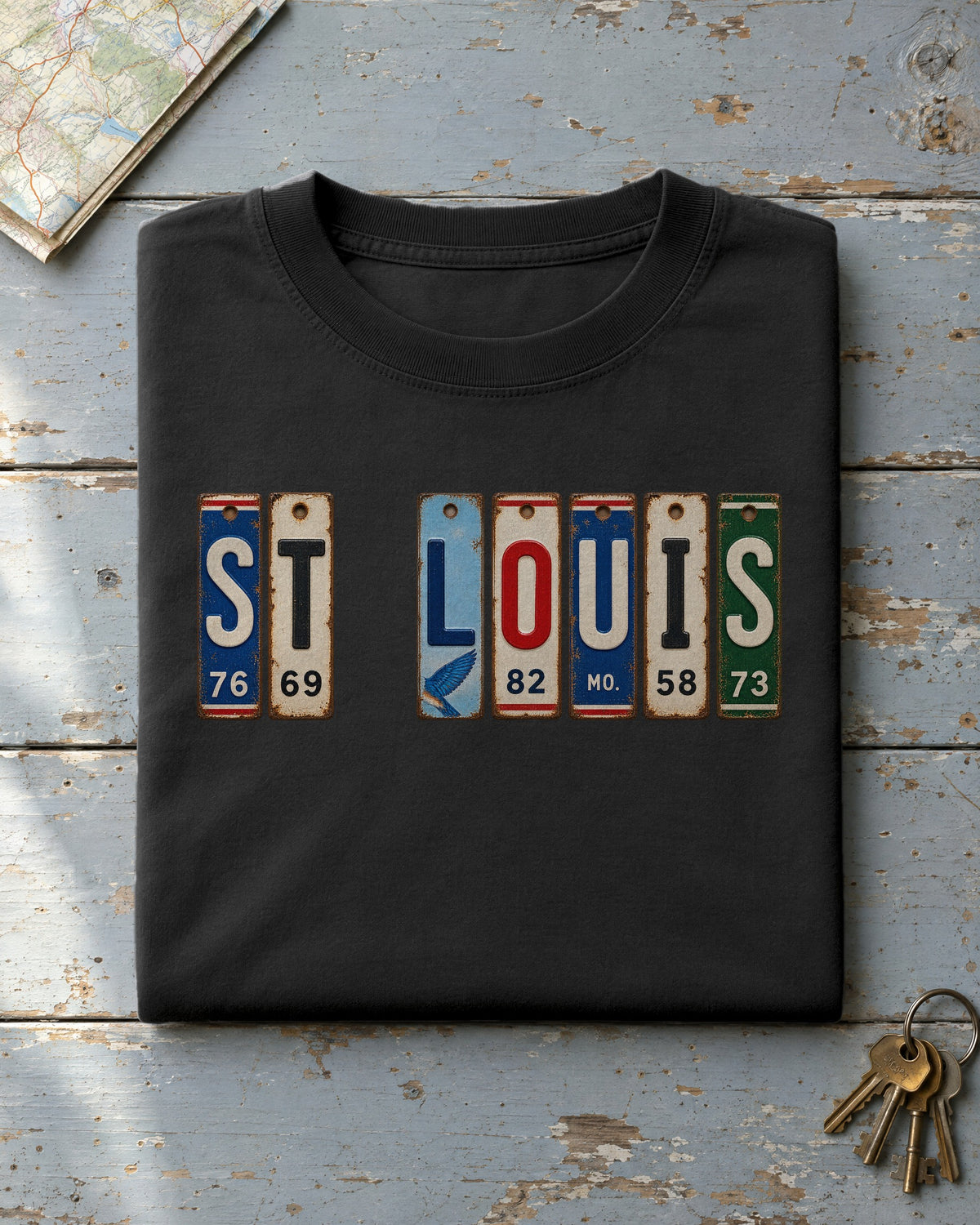 St. Louis, Missouri vintage license plate t-shirt in Black