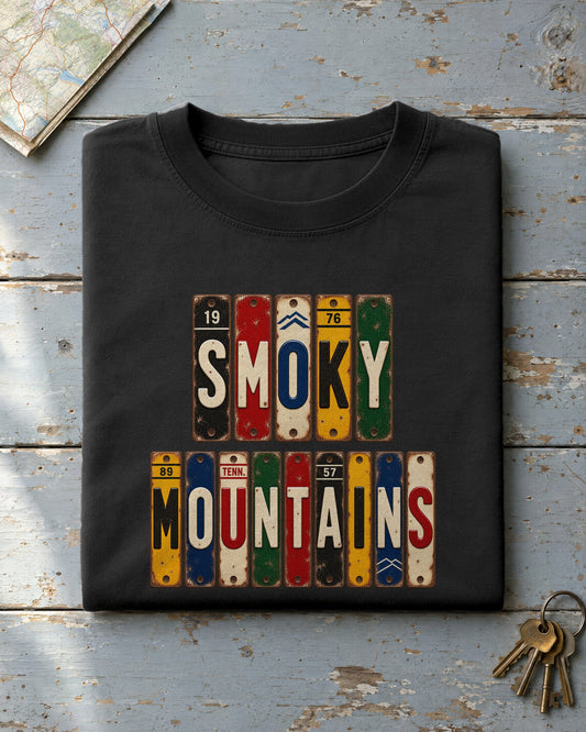Smoky Mountains, Tennessee vintage license plate t-shirt in Black