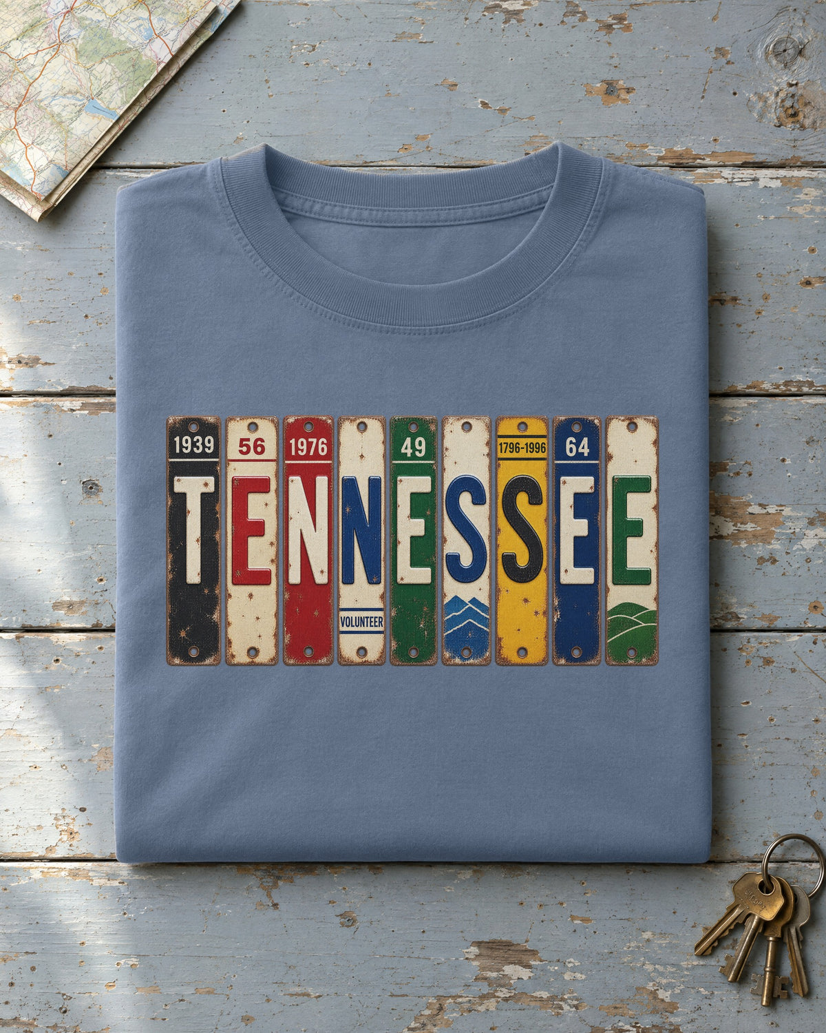 Tennessee vintage license plate t-shirt in Blue Jean