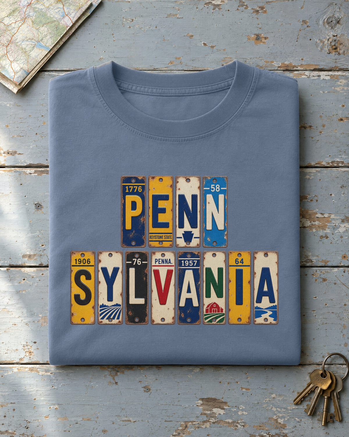 Pennsylvania vintage license plate t-shirt in Blue Jean