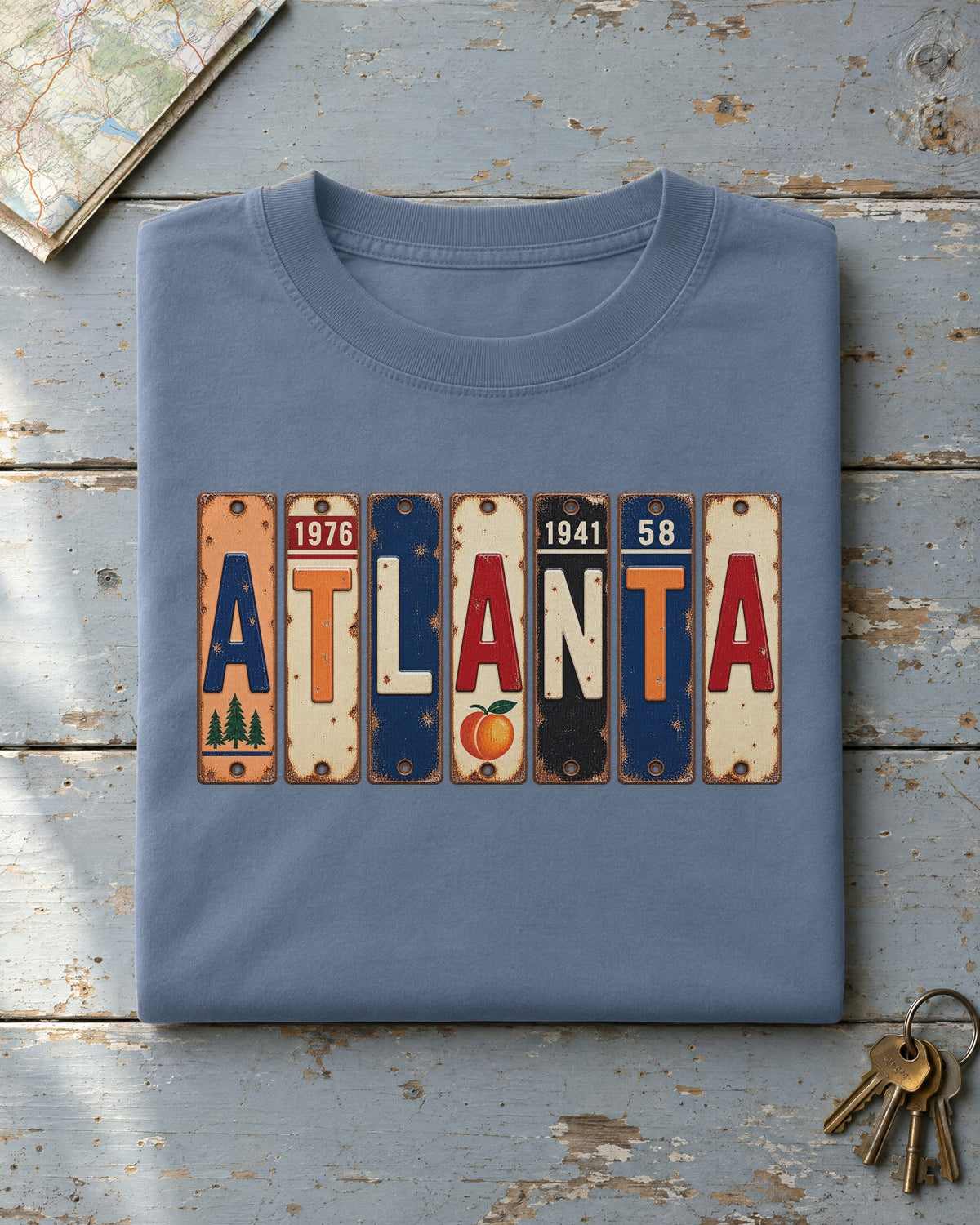 Atlanta, Georgia vintage license plate t-shirt in Blue Jean