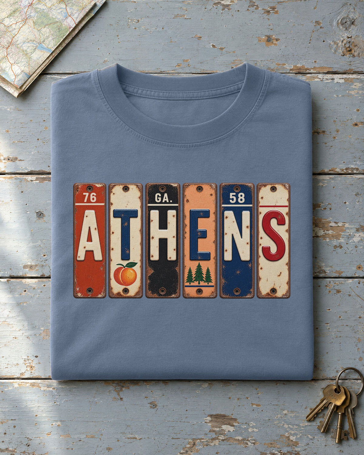 Athens, Georgia vintage license plate t-shirt in Blue Jean