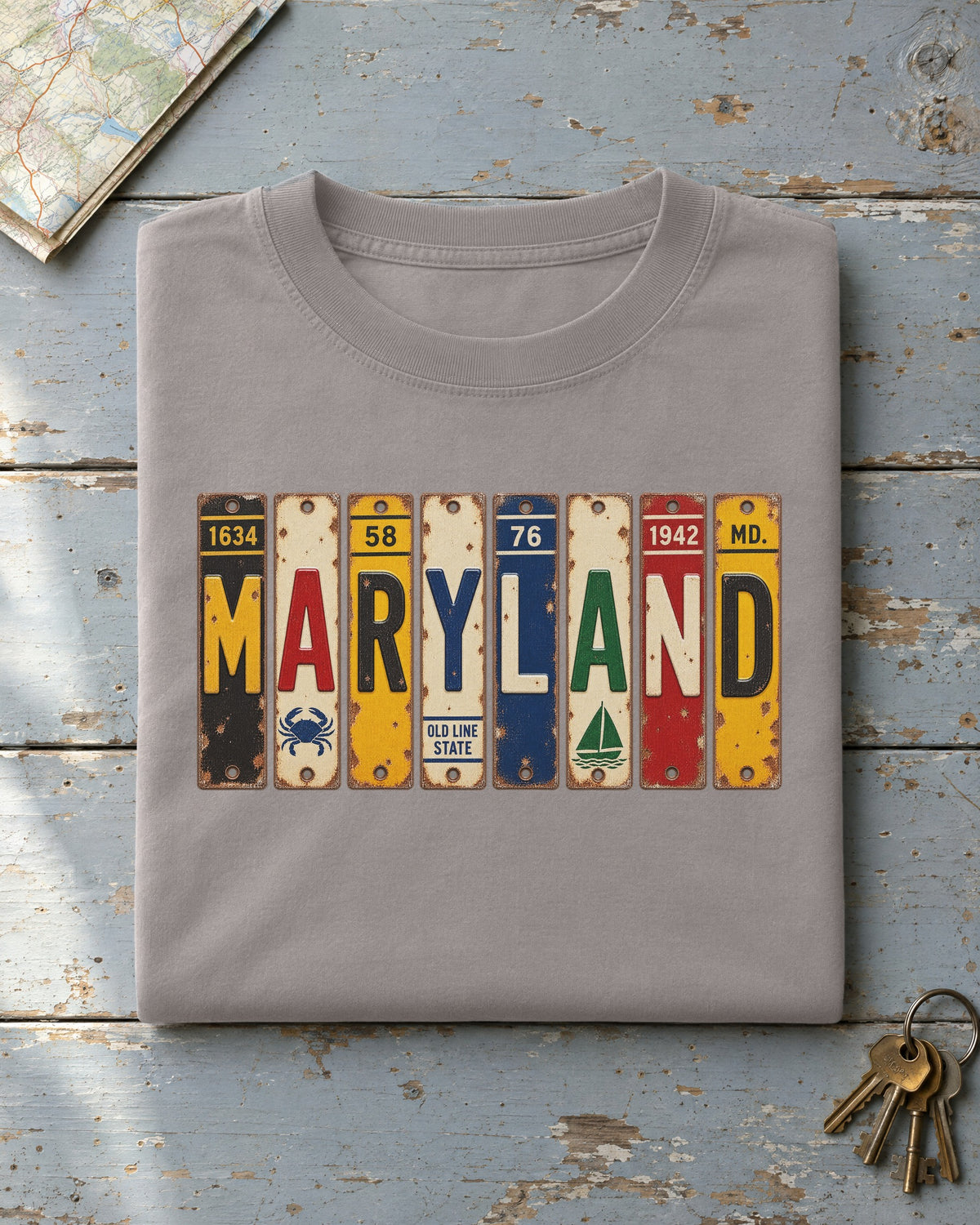 Maryland vintage license plate t-shirt in Grey
