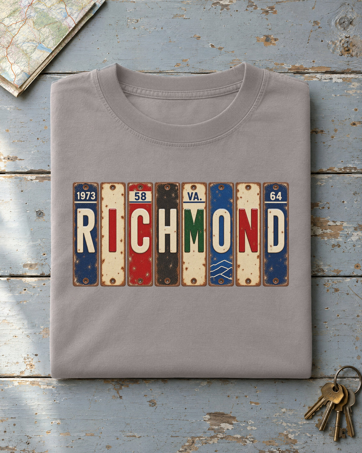 Richmond, Virginia vintage license plate t-shirt in Grey