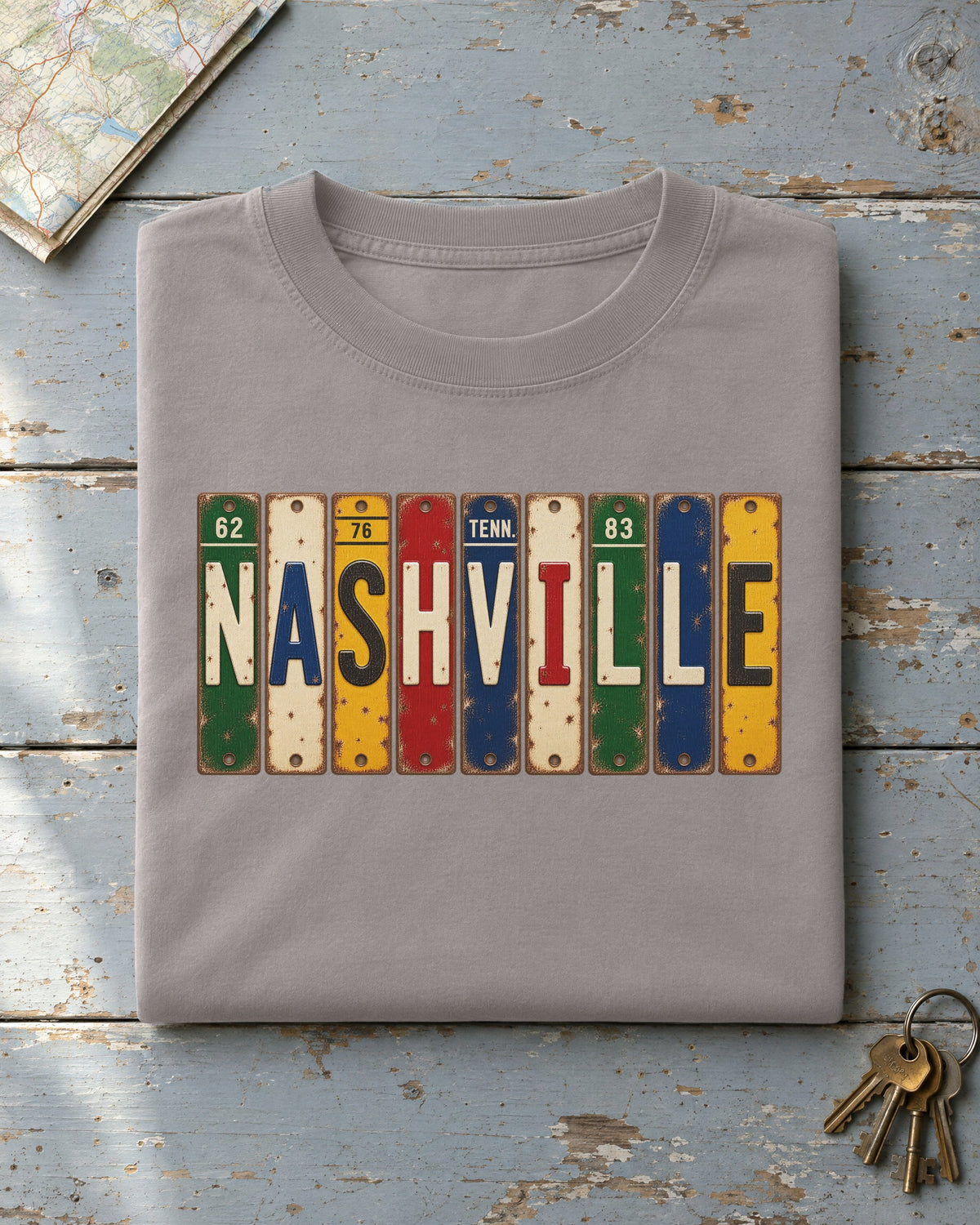 Nashville, Tennessee vintage license plate t-shirt in Grey
