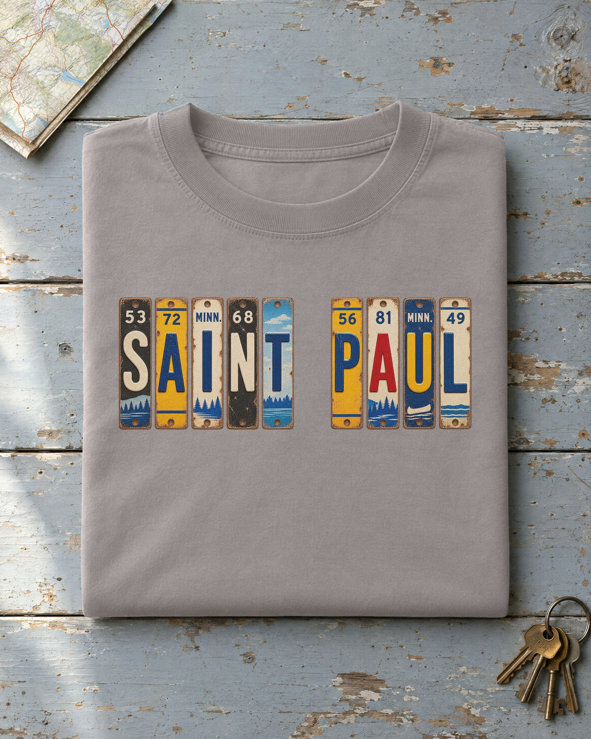 Saint Paul, Minnesota vintage license plate t-shirt in Grey
