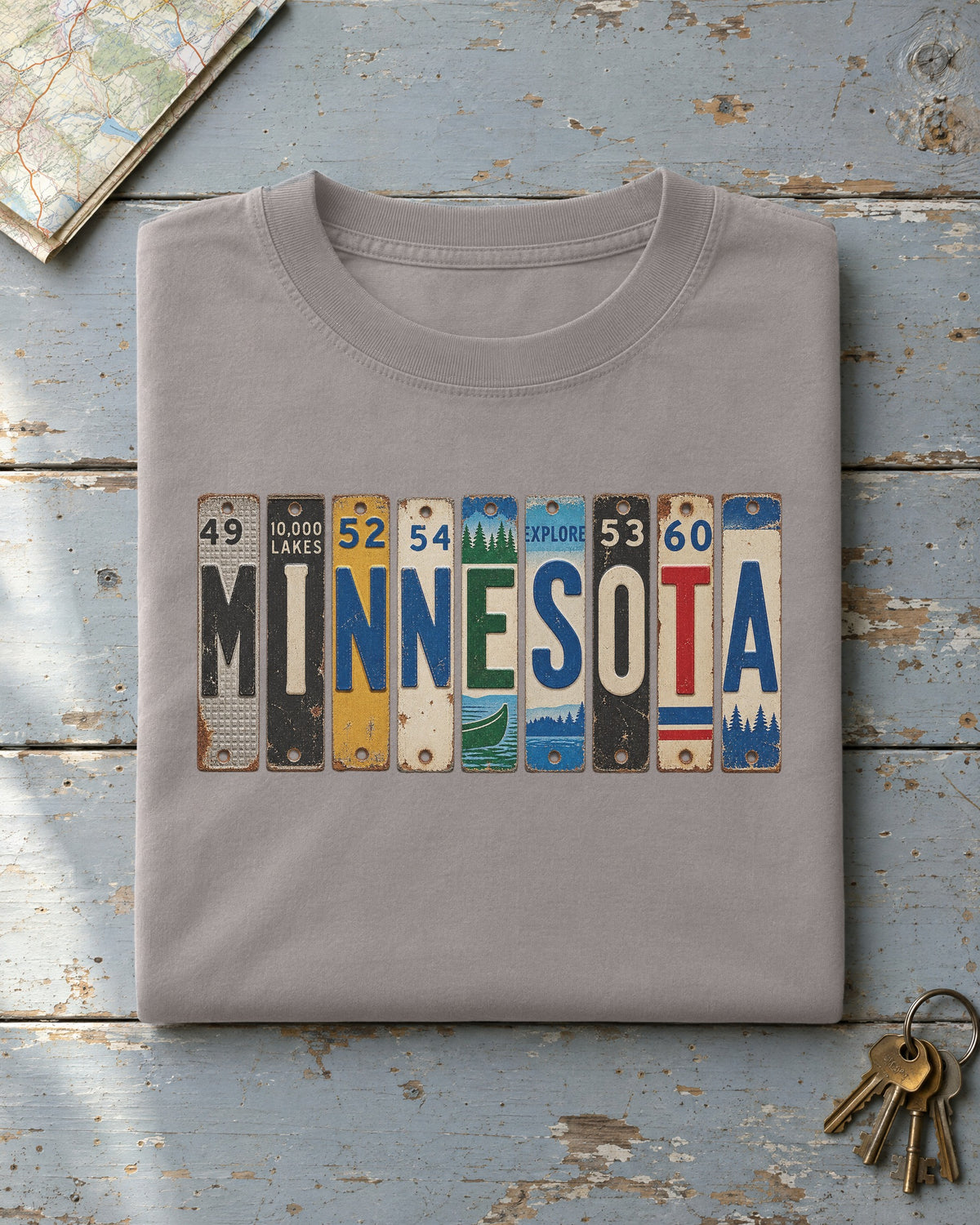 Minnesota vintage license plate t-shirt in Grey
