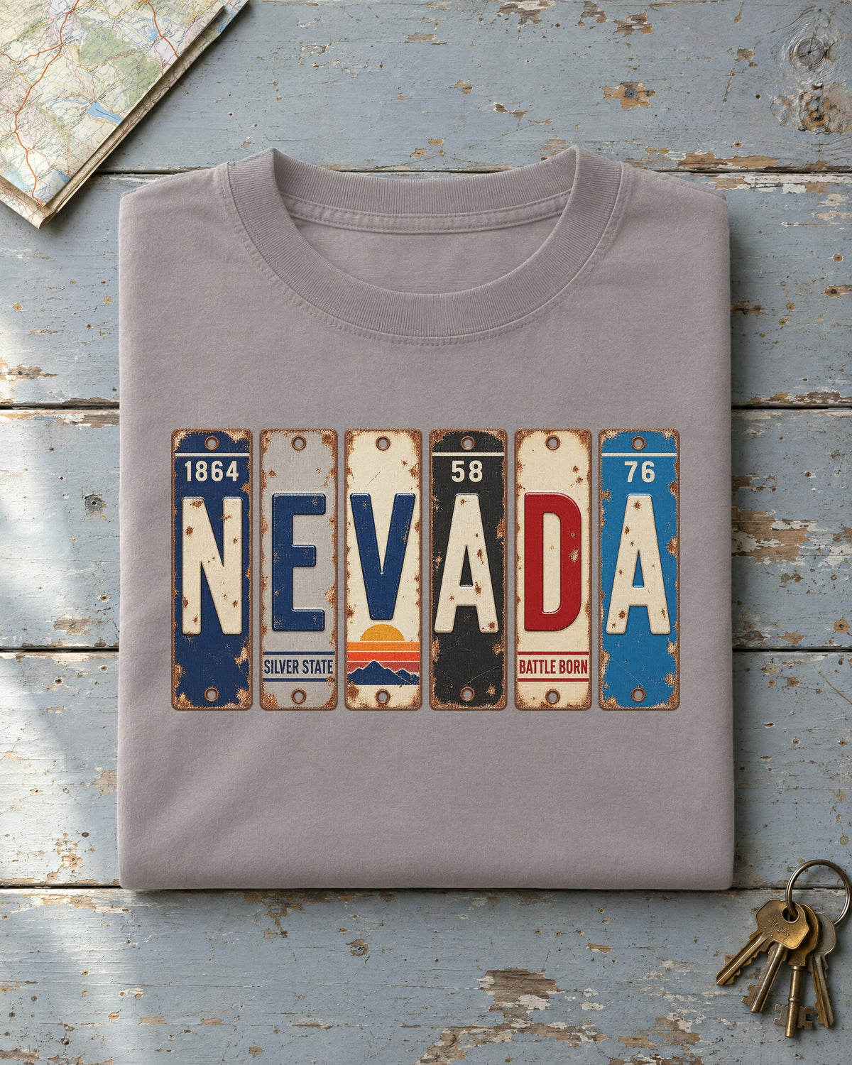 Nevada vintage license plate t-shirt in Grey