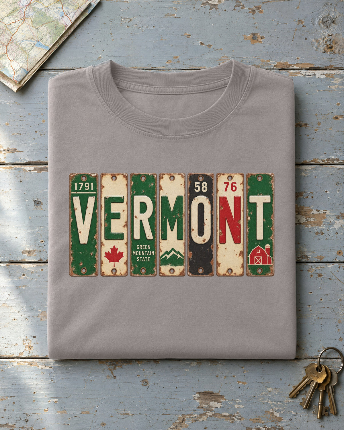 Vermont vintage license plate t-shirt in Grey