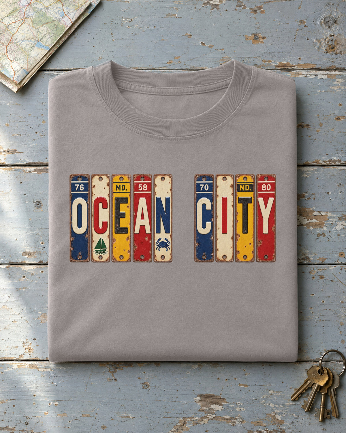 Ocean City, Maryland vintage license plate t-shirt in Grey