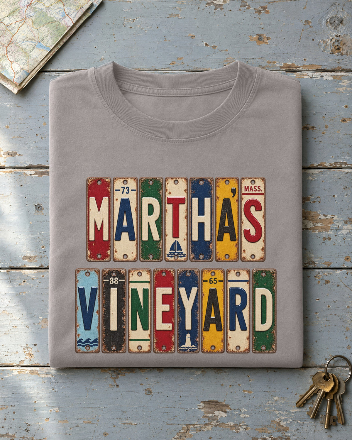 Martha's Vineyard, Massachusetts vintage license plate t-shirt in Grey