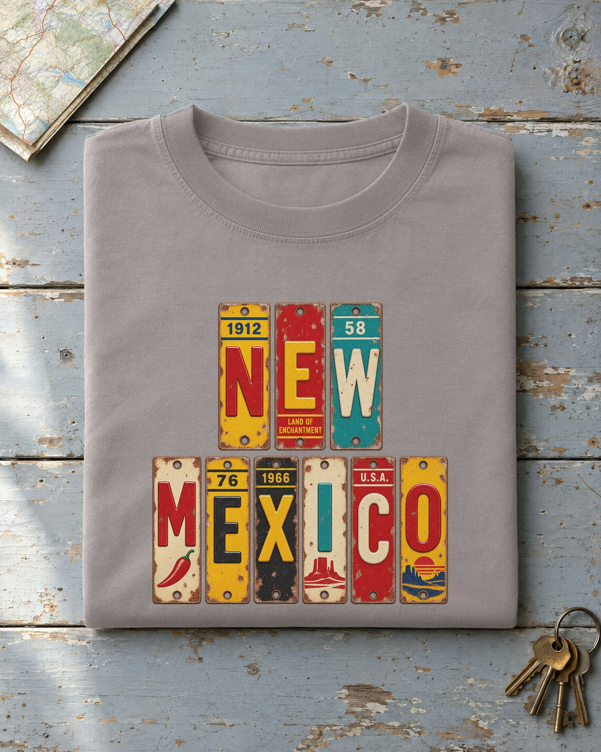 New Mexico vintage license plate t-shirt in Grey