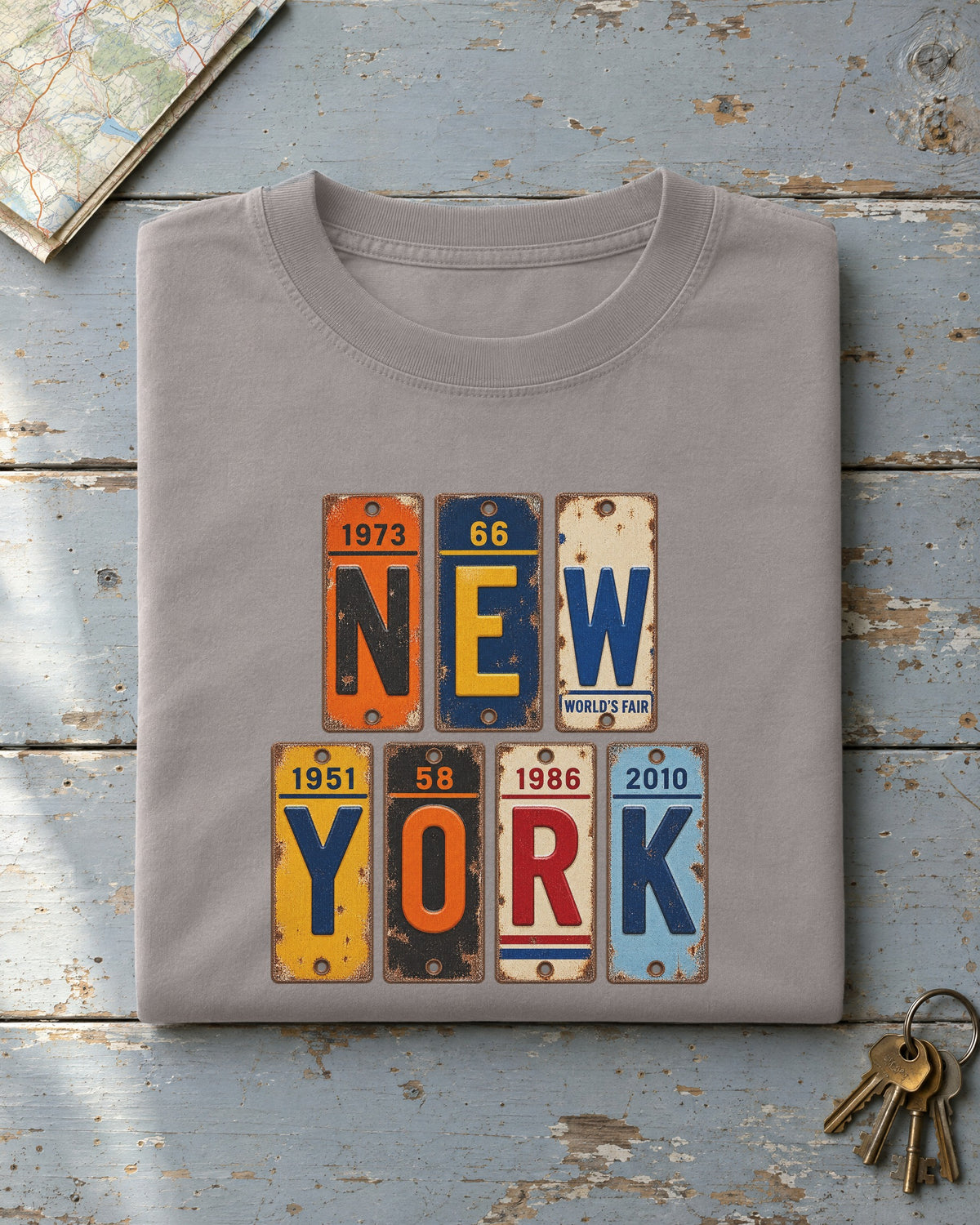 New York vintage license plate t-shirt in Grey