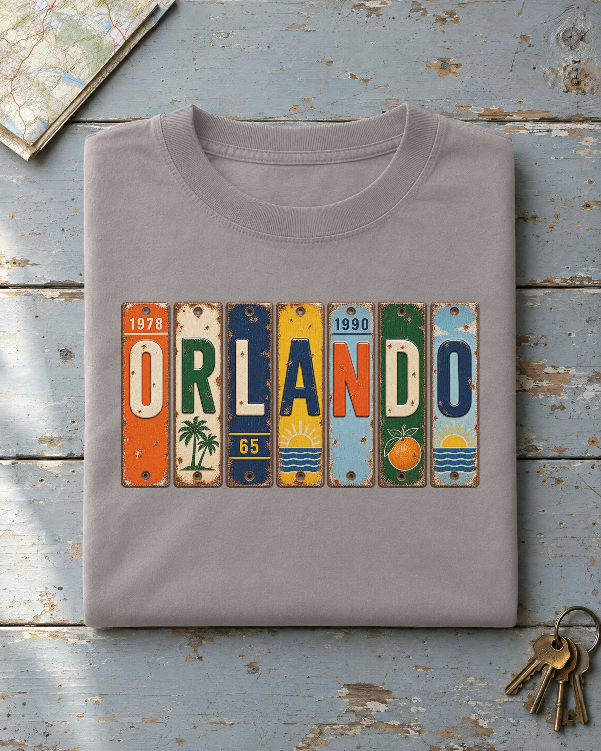 Orlando, Florida vintage license plate t-shirt in Grey