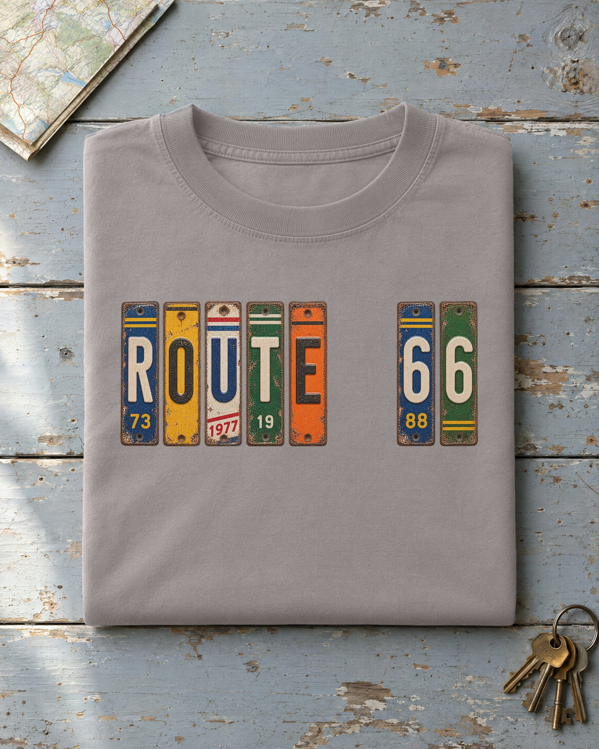 Route 66, Illinois vintage license plate t-shirt in Grey