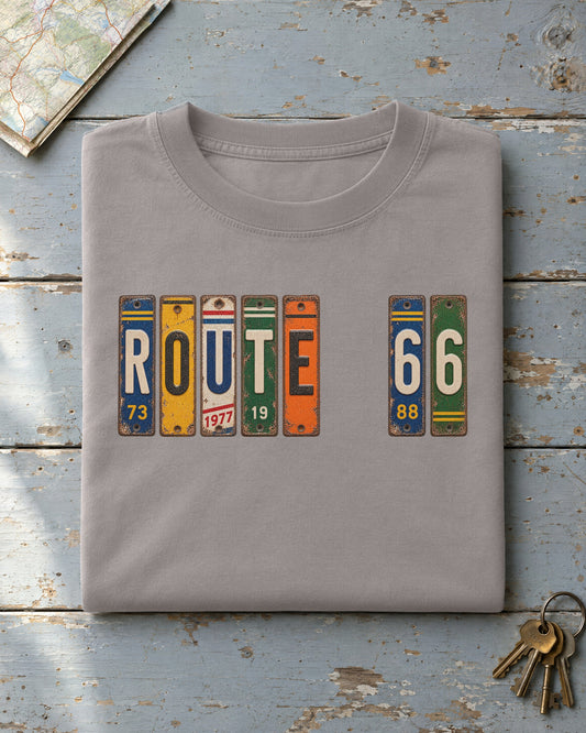 Route 66, Illinois vintage license plate t-shirt in Grey