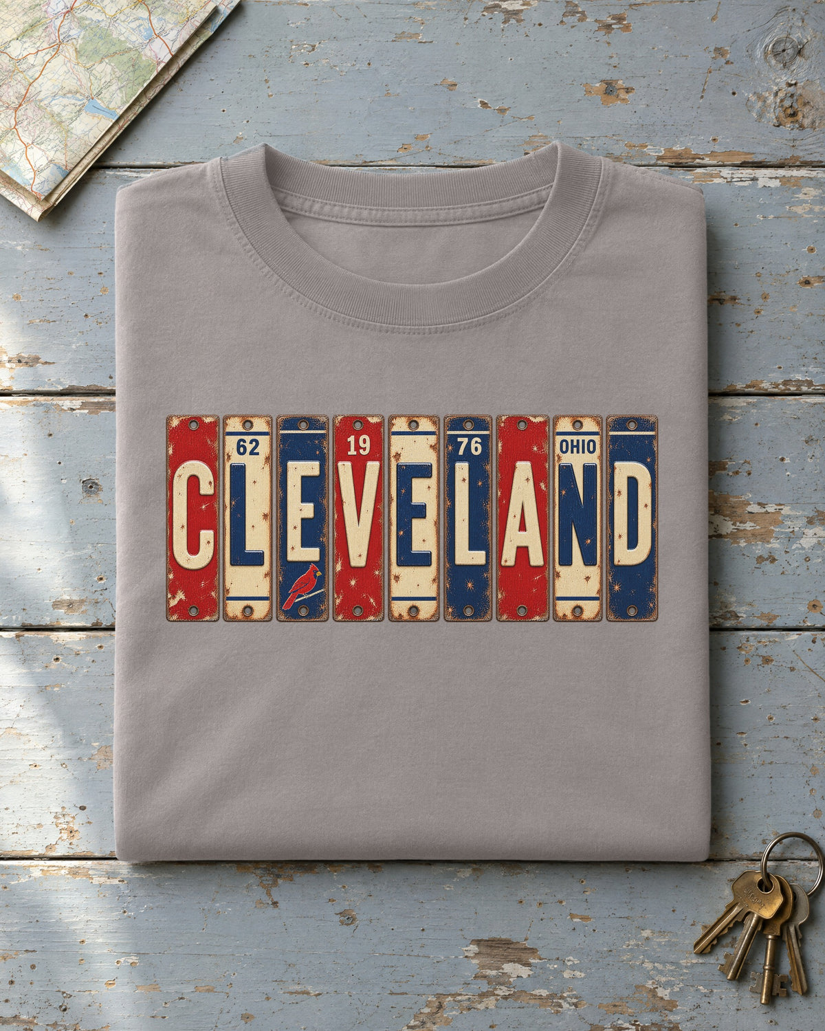 Cleveland, Ohio vintage license plate t-shirt in Grey