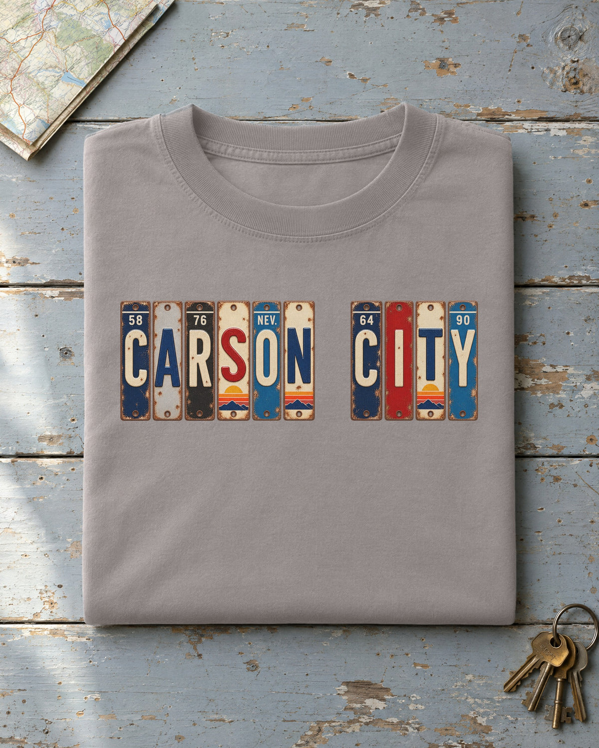 Carson City, Nevada vintage license plate t-shirt in Grey