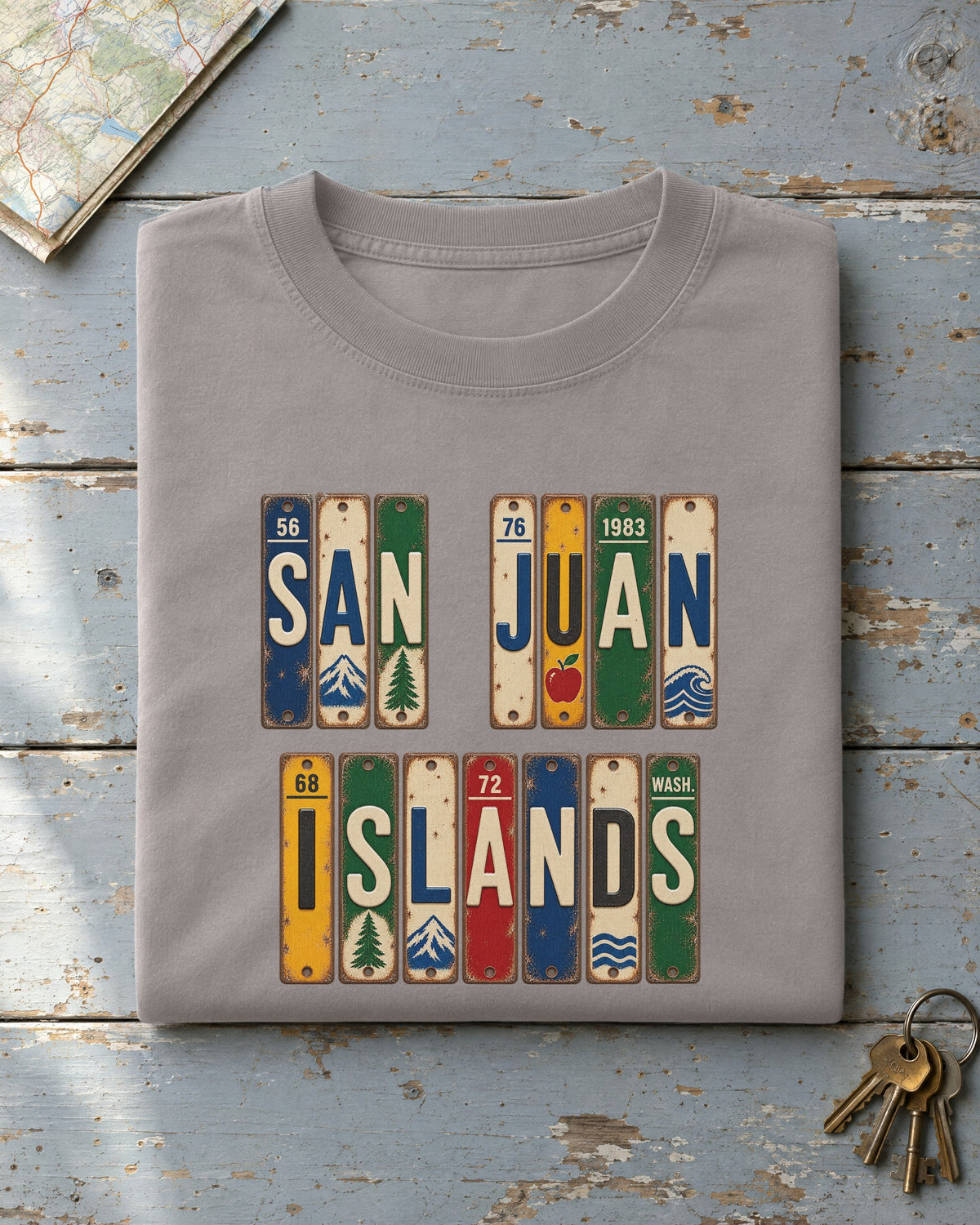 San Juan Islands, Washington vintage license plate t-shirt in Grey