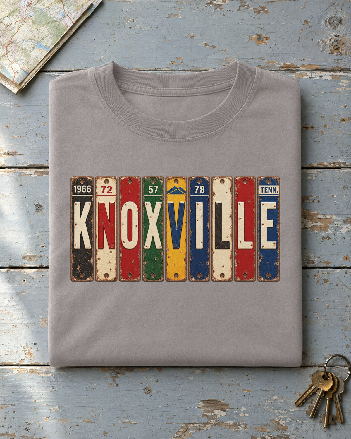Knoxville, Tennessee vintage license plate t-shirt in Grey