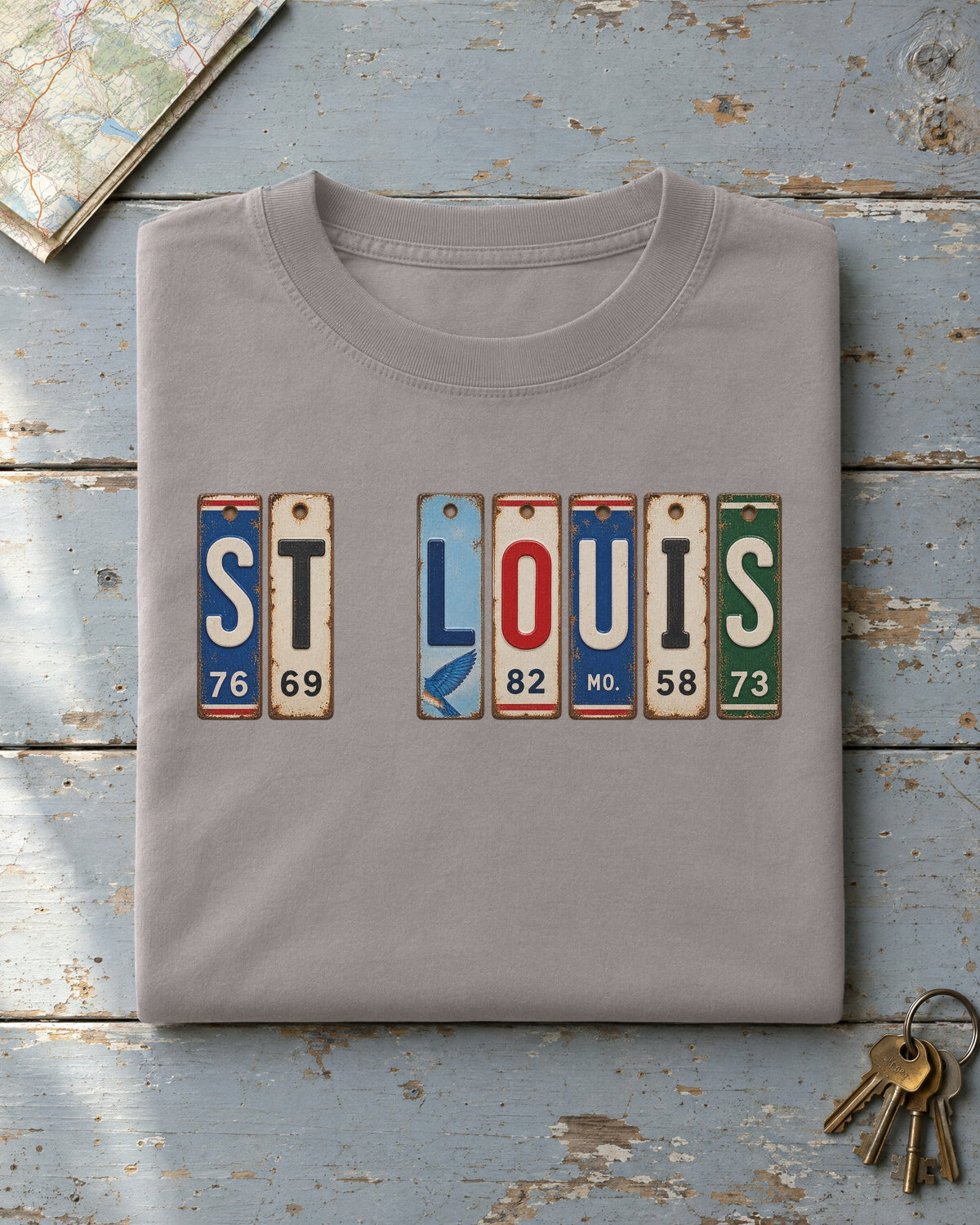St. Louis, Missouri vintage license plate t-shirt in Grey