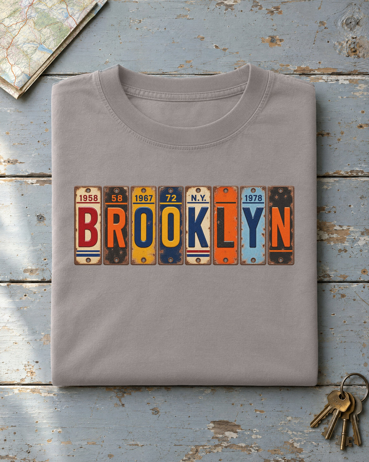 Brooklyn, New York vintage license plate t-shirt in Grey