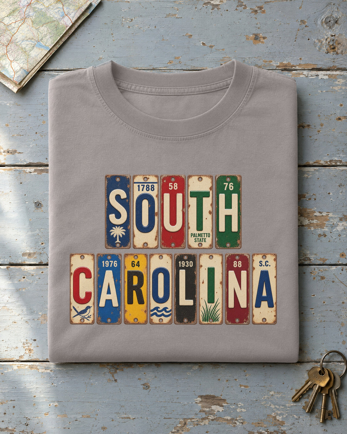 South Carolina vintage license plate t-shirt in Grey