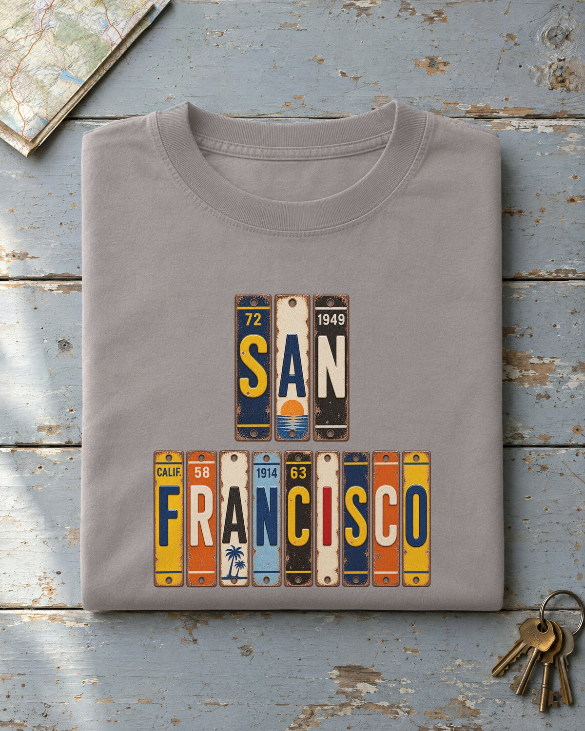 San Francisco, California vintage license plate t-shirt in Grey