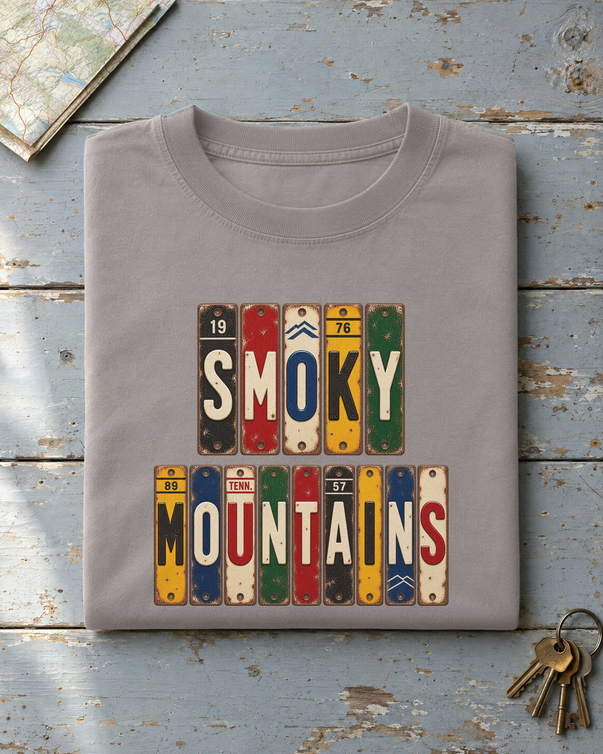 Smoky Mountains, Tennessee vintage license plate t-shirt in Grey
