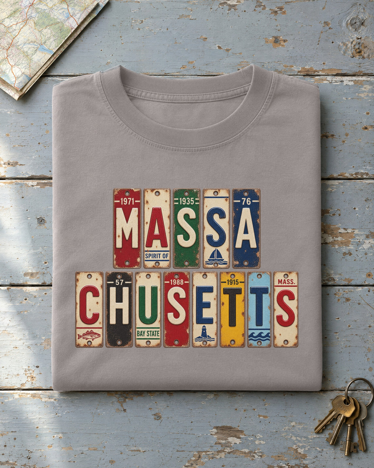 Massachusetts vintage license plate t-shirt in Grey