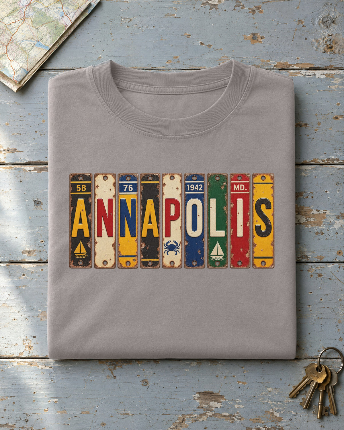 Annapolis, Maryland vintage license plate t-shirt in Grey